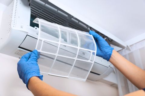 Professional air purifier service team using HEPA systems in a modern NYC apartment