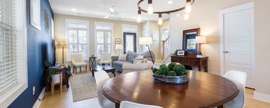 Bright living and dining room after following a detailed move in cleaning checklist.